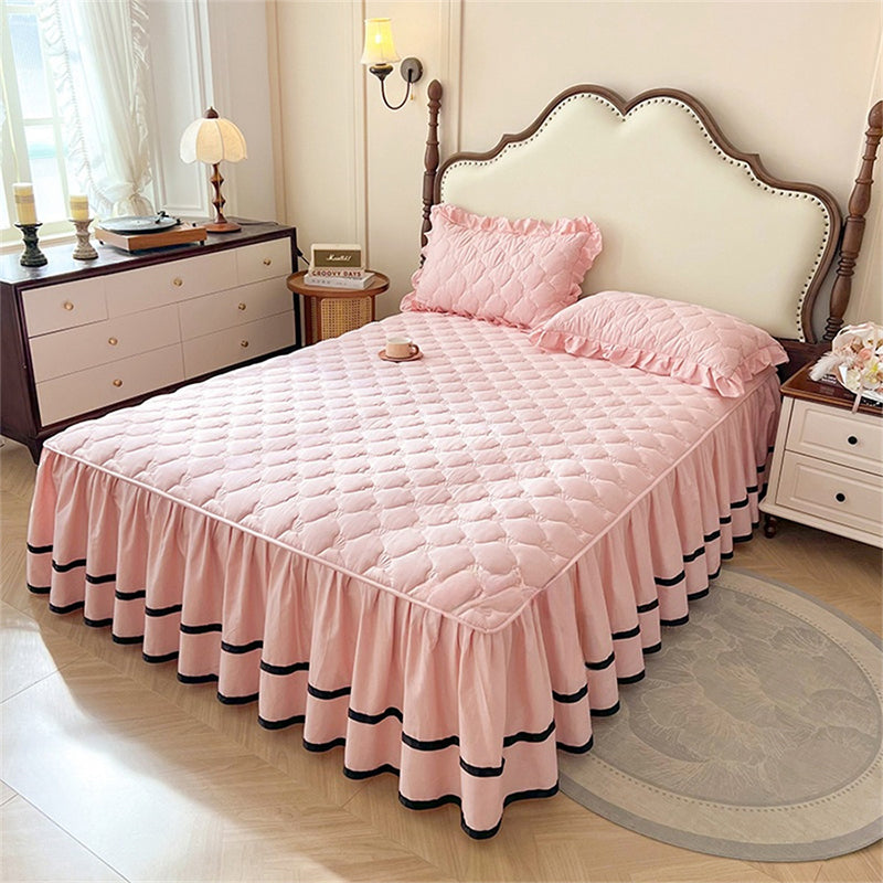 Washed Cotton Ruffle Bed Skirt with Pillow Sham