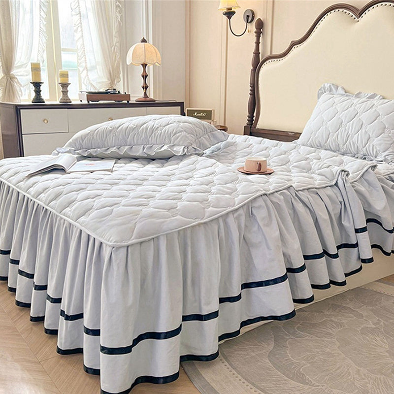 Washed Cotton Ruffle Bed Skirt with Pillow Sham
