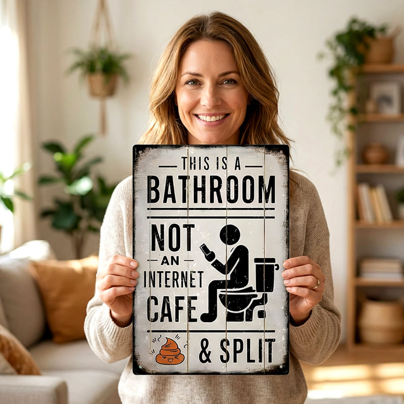 Vintage Tin Sign, This Is a Bathroom Not an Internet Cafe & Split Sign, Wall Art Decor for Home Farmhouse Washroom Bathroom Toilet, Vintage Metal Sign