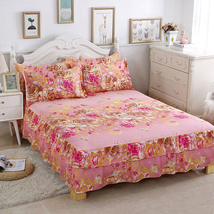 3-Piece Floral Ruffled Bed Sheet & Pillowcases Set