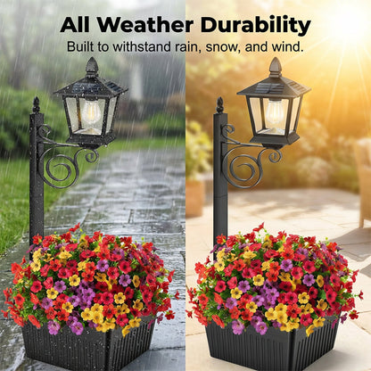 💎 50% OFF! 💎 Outdoor Solar Garden Light with Planter Base – Vintage Warm Glow, All-Weather Iron Design & Dual Function 🌸🌙