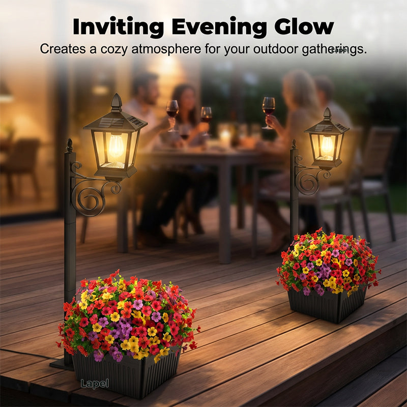 💎 50% OFF! 💎 Outdoor Solar Garden Light with Planter Base – Vintage Warm Glow, All-Weather Iron Design & Dual Function 🌸🌙