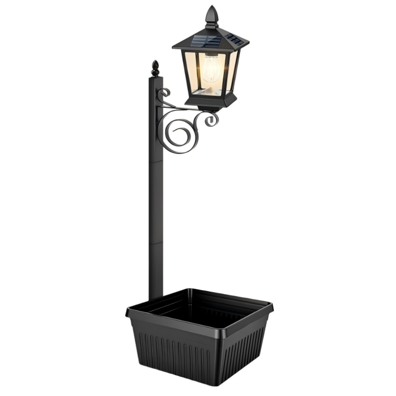 💎 50% OFF! 💎 Outdoor Solar Garden Light with Planter Base – Vintage Warm Glow, All-Weather Iron Design & Dual Function 🌸🌙