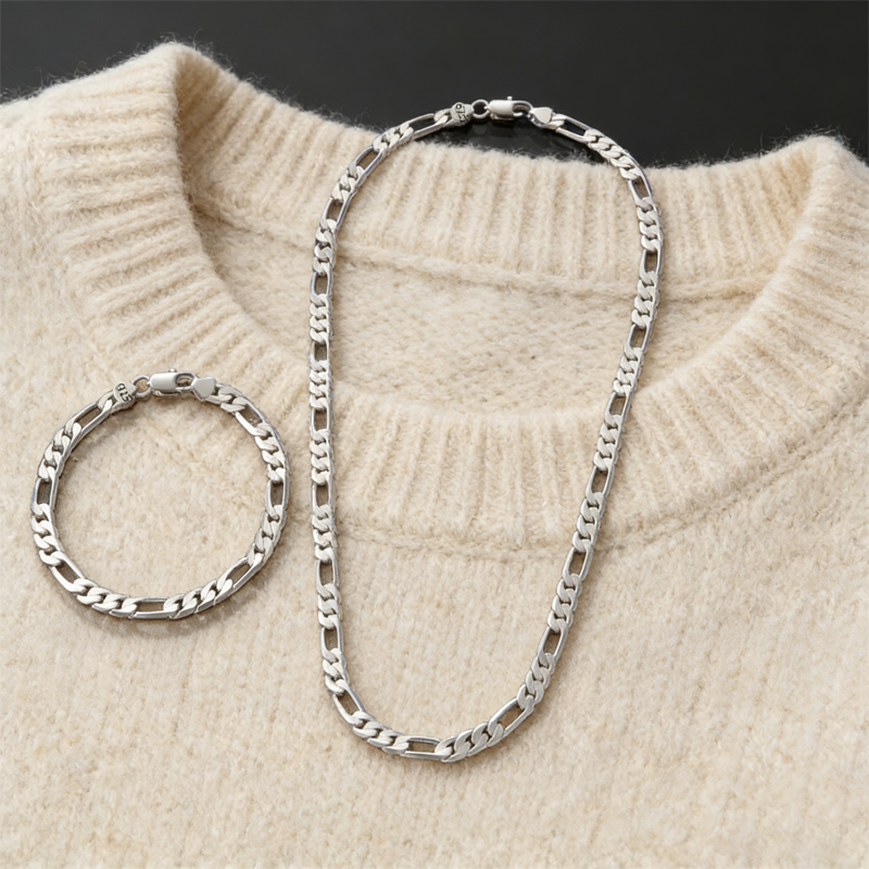 Classic Silver-Tone Chain Necklace & Bracelet Set（50% OFF）