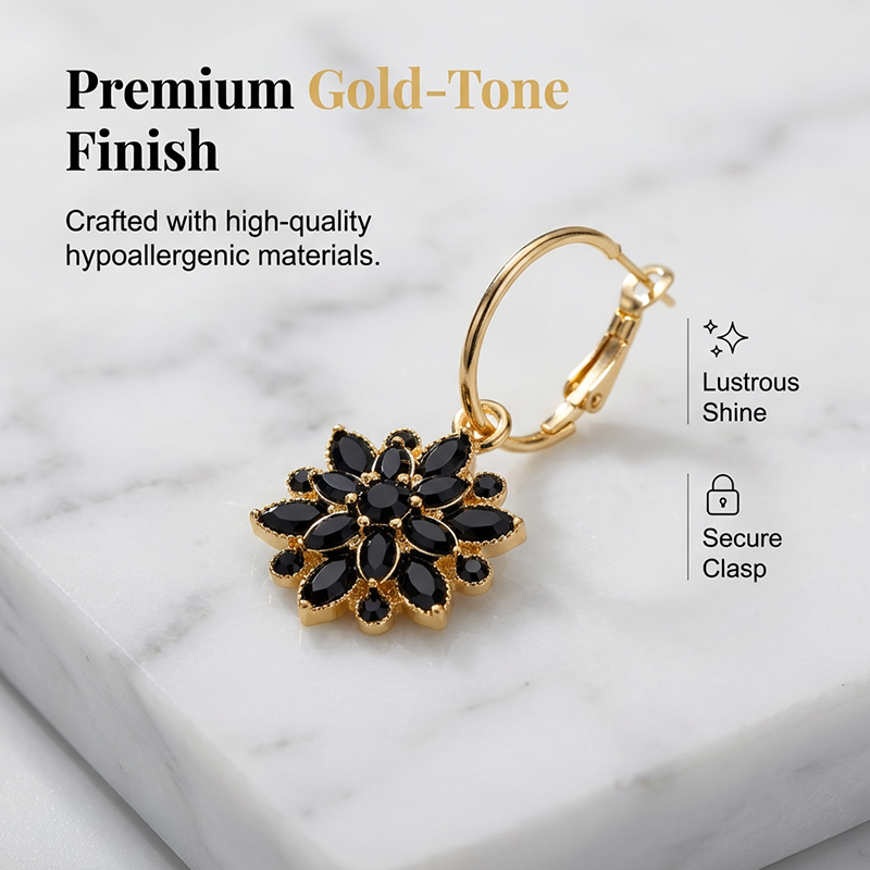 Elegant Black Flower Dangle Earrings
