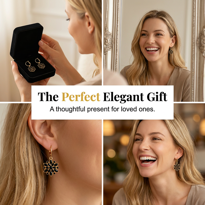 Elegant Black Flower Dangle Earrings