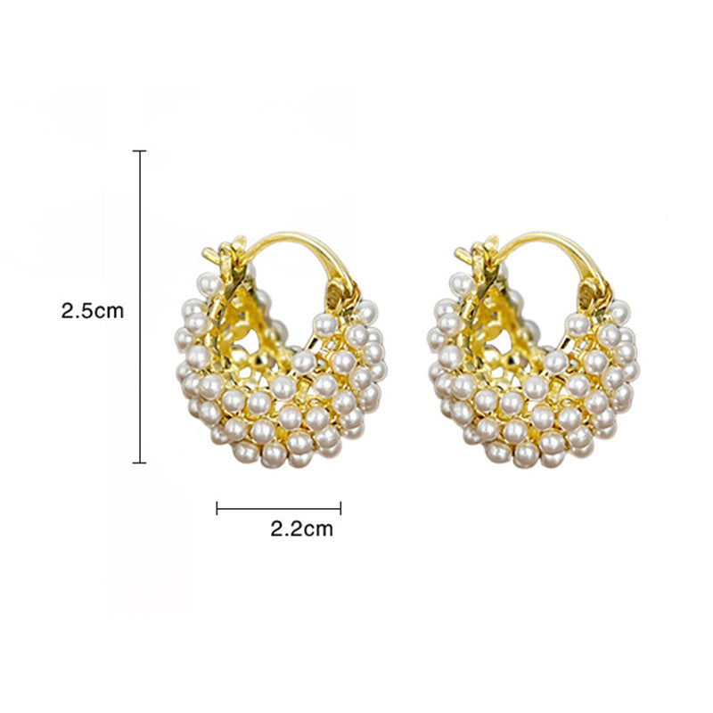💍 LIMITED-TIME 50% OFF! ✨ Faux Pearl Basket Hoop Earrings – Gold Tone, Unique Weave, Classic Elegance 🪀