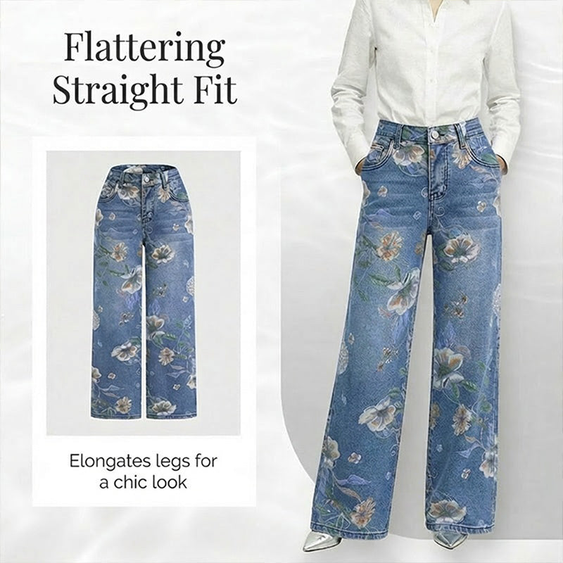 📢📢40% OFF !! ⏰Women's Floral Print Straight-Leg Jeans