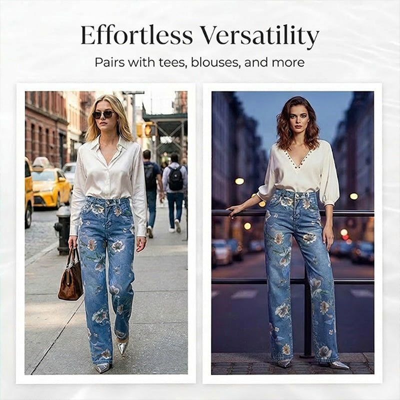 📢📢40% OFF !! ⏰Women's Floral Print Straight-Leg Jeans