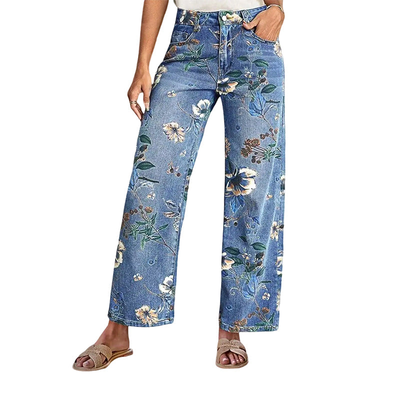 📢📢40% OFF !! ⏰Women's Floral Print Straight-Leg Jeans
