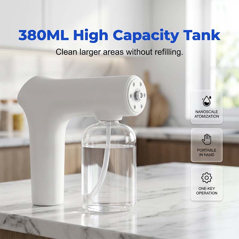 ⏳Time-Limited Special⏰Cordless Nano Atomizer Spray Gun‑Blue Light Touchless Disinfecting Sprayer, 380ML Rechargeable Ultra‑Fine Mist Gun for Home, Office & Household Sanitizing