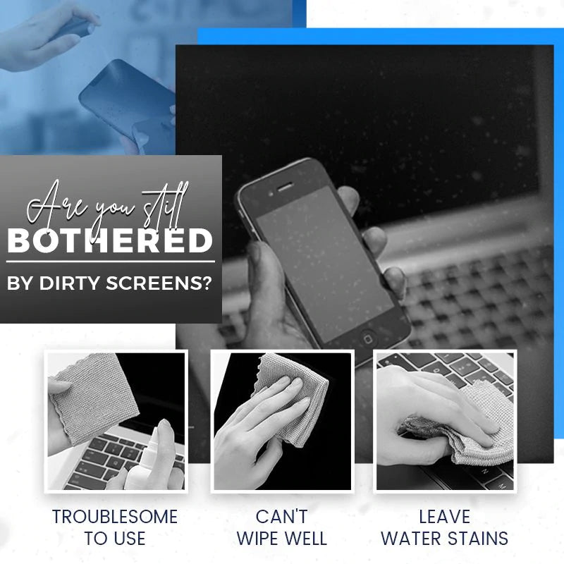 📱 2-in-1 Screen Cleaner & Microfiber Cloth: Spray & Wipe, No Residue, Portable
