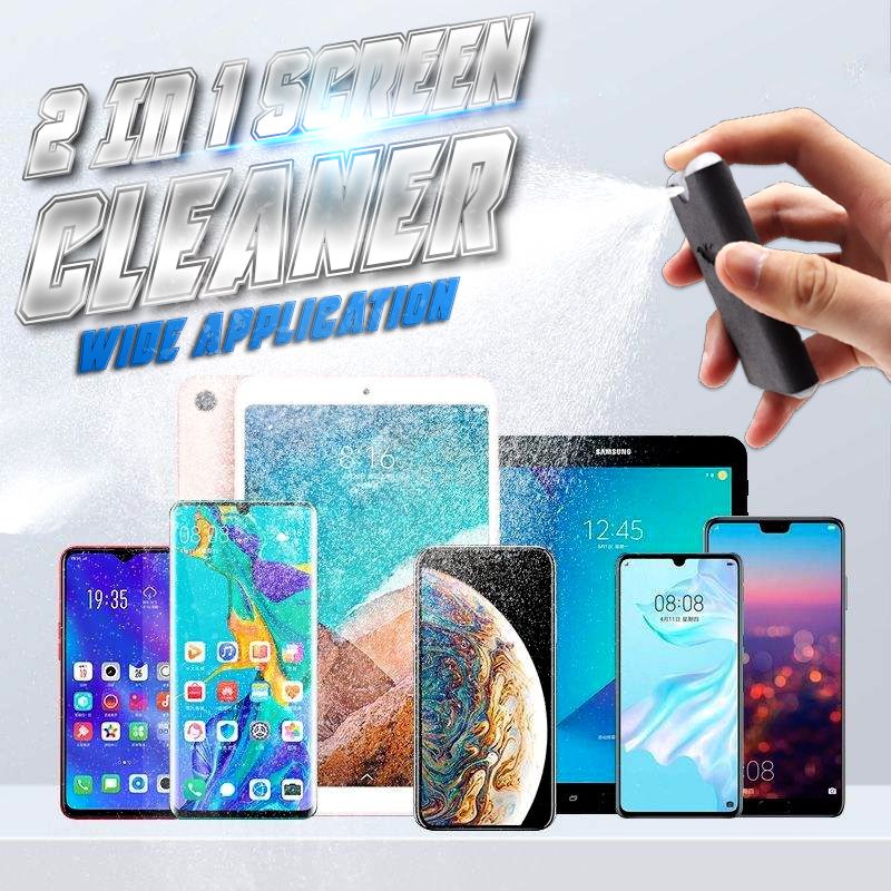 📱 2-in-1 Screen Cleaner & Microfiber Cloth: Spray & Wipe, No Residue, Portable