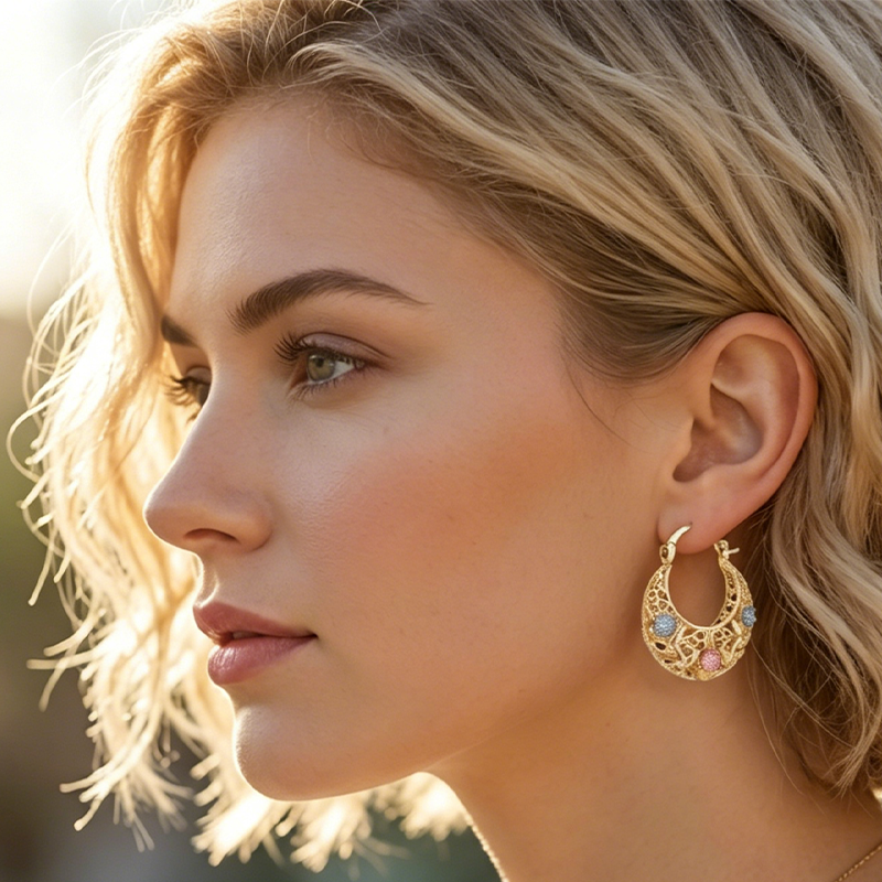 💐 Gold-Plated Crescent Moon Enamel Flower Earrings – Affordable Luxury, Versatile  ✨✅
