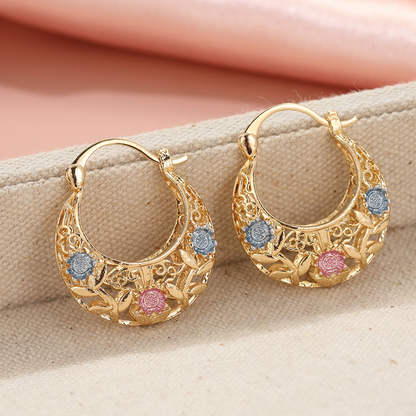 💐 Gold-Plated Crescent Moon Enamel Flower Earrings – Affordable Luxury, Versatile  ✨✅