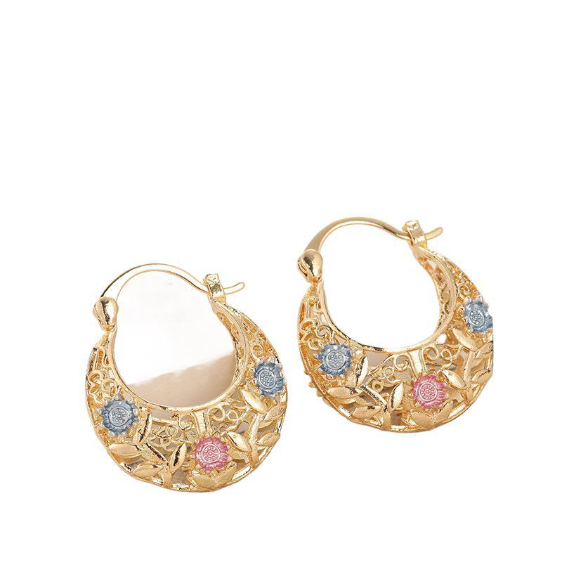 💐 Gold-Plated Crescent Moon Enamel Flower Earrings – Affordable Luxury, Versatile  ✨✅