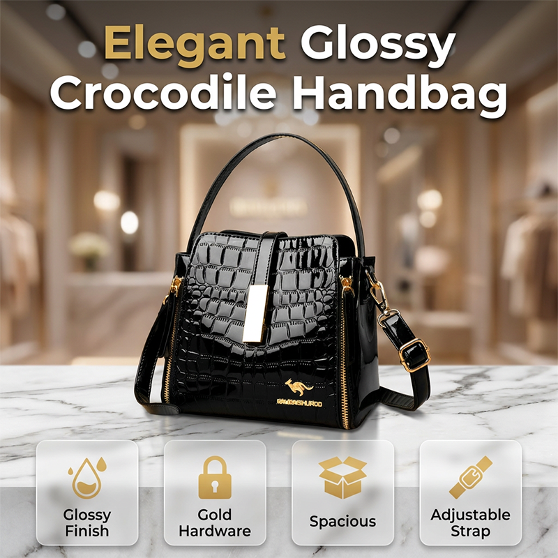 👜 LIMITED-TIME 50% OFF! ✨ Glossy Crocodile Pattern Women's Handbag – Structured, Gold Hardware, Spacious & Chic 💼