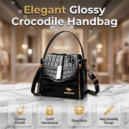 👜 LIMITED-TIME 50% OFF! ✨ Glossy Crocodile Pattern Women's Handbag – Structured, Gold Hardware, Spacious & Chic 💼