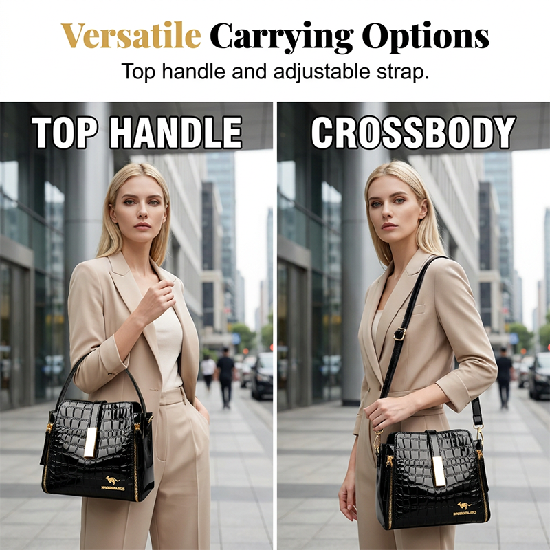 👜 LIMITED-TIME 50% OFF! ✨ Glossy Crocodile Pattern Women's Handbag – Structured, Gold Hardware, Spacious & Chic 💼