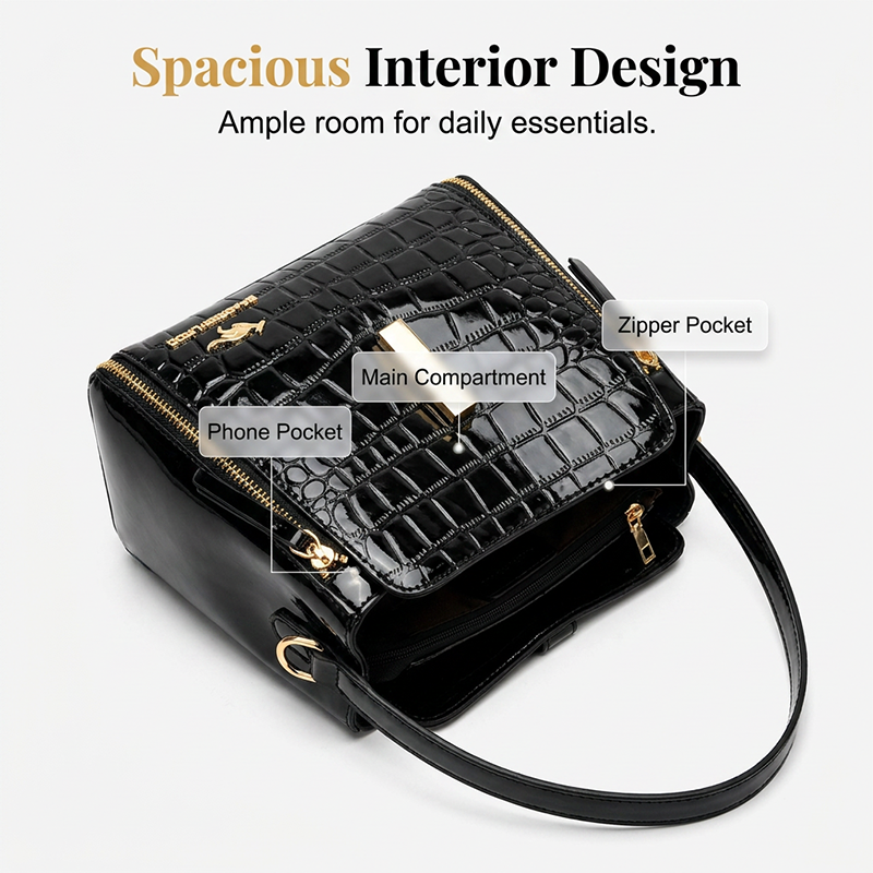 👜 LIMITED-TIME 50% OFF! ✨ Glossy Crocodile Pattern Women's Handbag – Structured, Gold Hardware, Spacious & Chic 💼