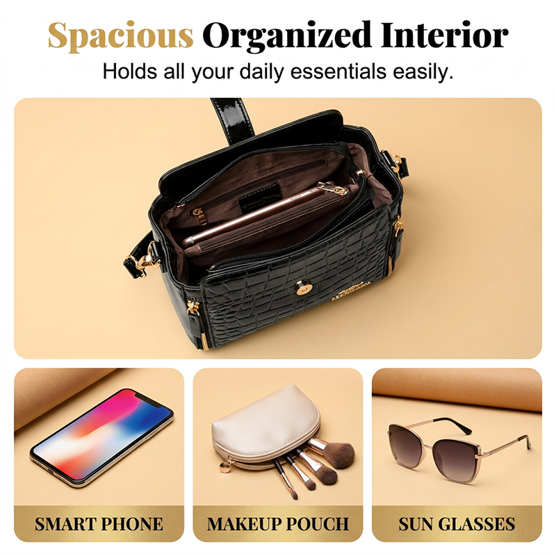 👜 LIMITED-TIME 50% OFF! ✨ Glossy Crocodile Pattern Women's Handbag – Structured, Gold Hardware, Spacious & Chic 💼