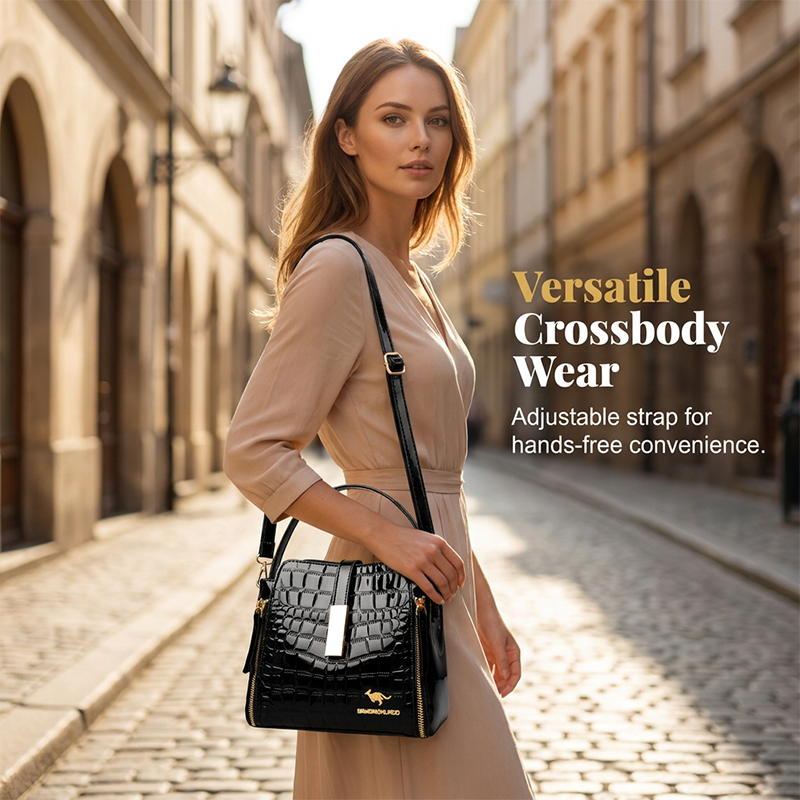 👜 LIMITED-TIME 50% OFF! ✨ Glossy Crocodile Pattern Women's Handbag – Structured, Gold Hardware, Spacious & Chic 💼