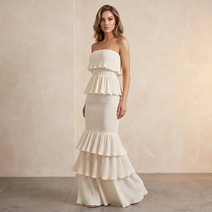 Women’s Strapless Tiered Ruffle Smocked Dress