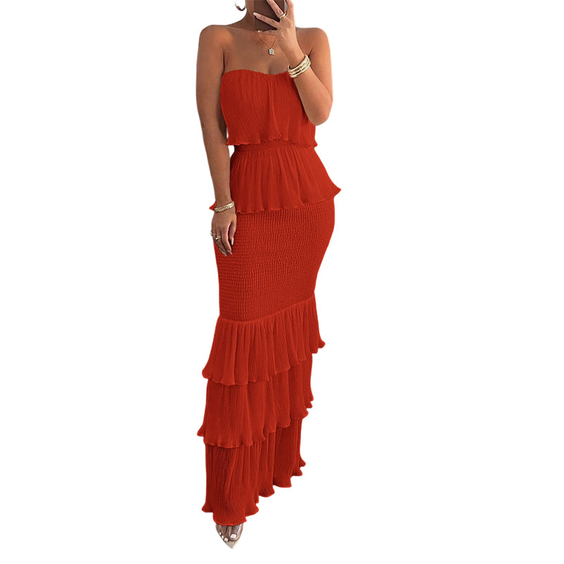 Women’s Strapless Tiered Ruffle Smocked Dress