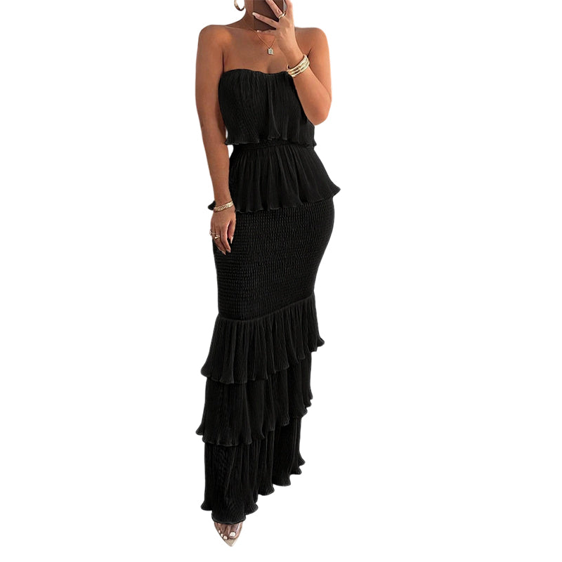 Women’s Strapless Tiered Ruffle Smocked Dress