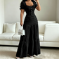 👗 LIMITED-TIME 50% OFF! ✨ Women's Square Neck Dress Set – Crinkled Fabric, Tiered Skirt, Elegant 🍷