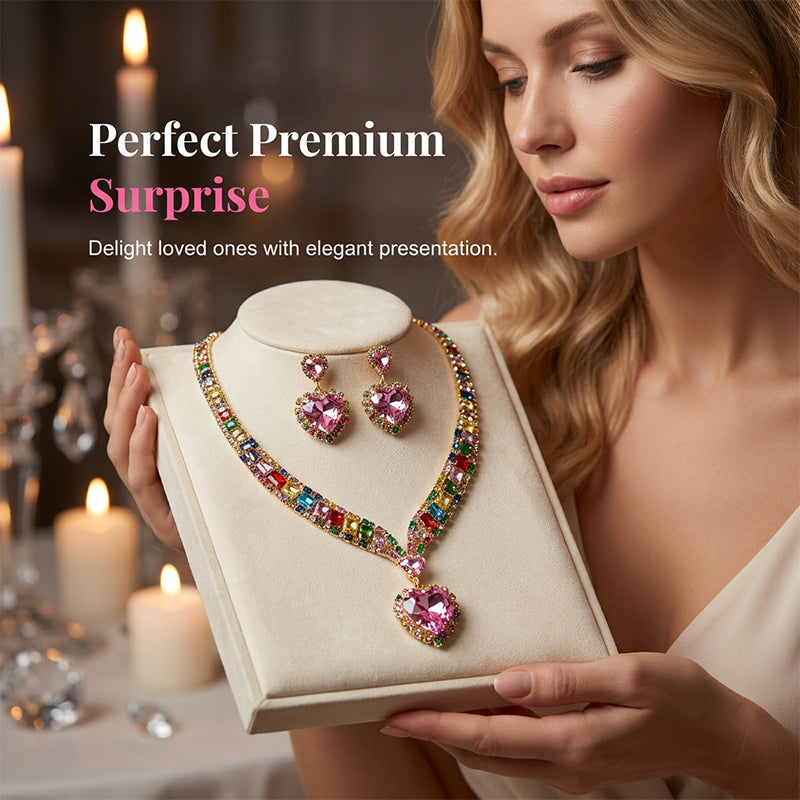✨ Sparkling Heart Jewelry Set – Necklace & Earrings, Elegant, Lightweight 💖