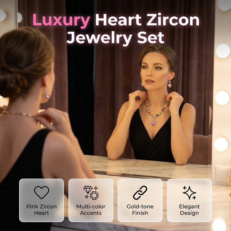 ✨ Sparkling Heart Jewelry Set – Necklace & Earrings, Elegant, Lightweight 💖
