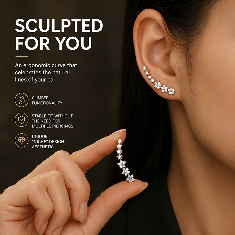 ⚡Starry Flower Rhinestone Ear Climber Earrings
