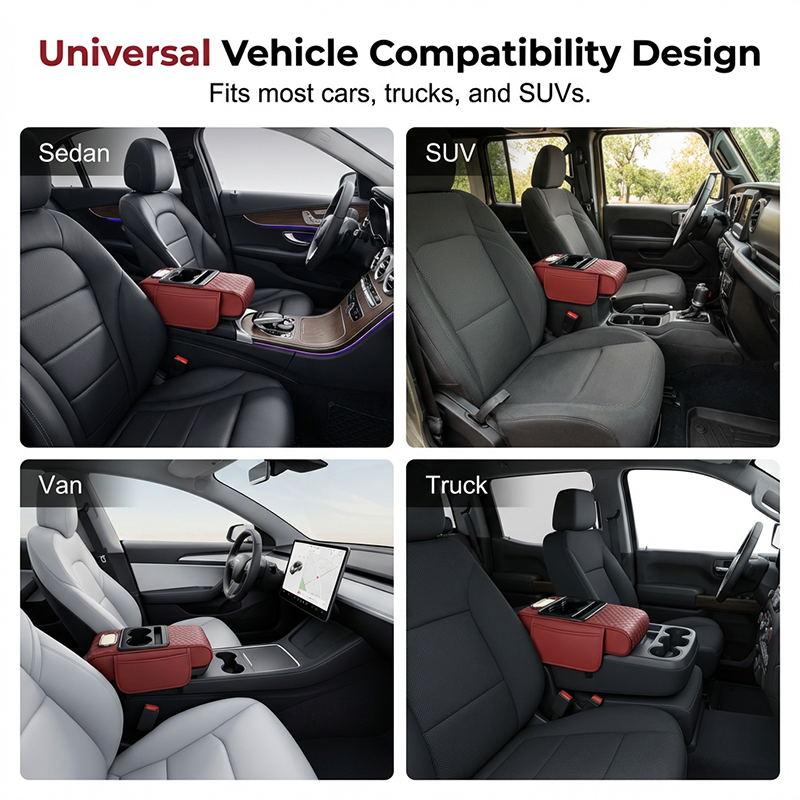 📢📢 50% OFF🚗5-in-1 Car Armrest Organizer – Console Cushion with Storage Bags, Cup Holder & Phone Slot