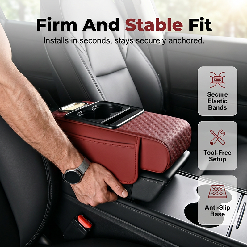 📢📢 50% OFF🚗5-in-1 Car Armrest Organizer – Console Cushion with Storage Bags, Cup Holder & Phone Slot