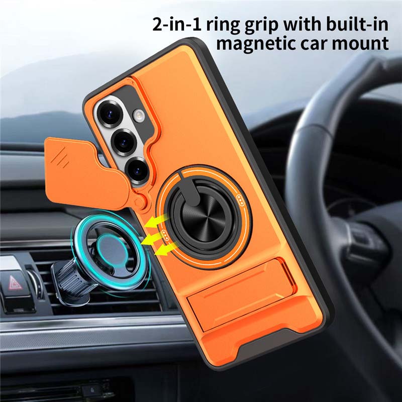 Samsung Phone Case – Sliding Camera Cover, Rotatable Ring, Magnetic Mount