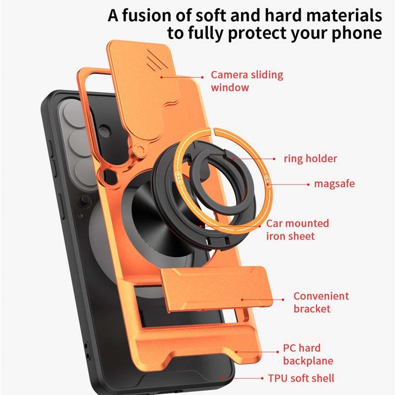 Samsung Phone Case – Sliding Camera Cover, Rotatable Ring, Magnetic Mount
