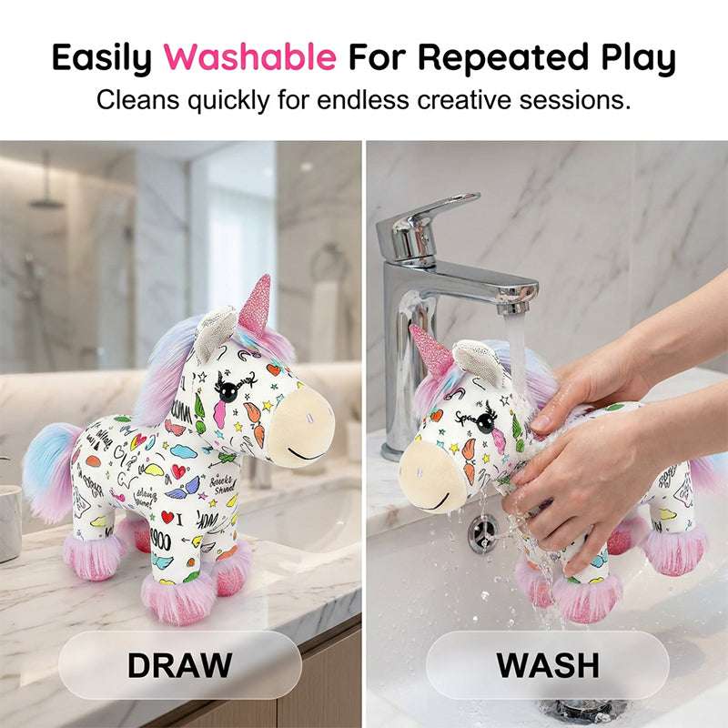 🔥50% OFF 🎁DIY Color-In Unicorn Plush Toy Kit, Washable Reusable Coloring Stuffed Animal, Creative Art Craft Set for Kids Birthday Gift