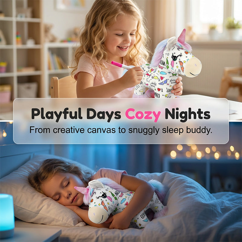 🔥50% OFF 🎁DIY Color-In Unicorn Plush Toy Kit, Washable Reusable Coloring Stuffed Animal, Creative Art Craft Set for Kids Birthday Gift