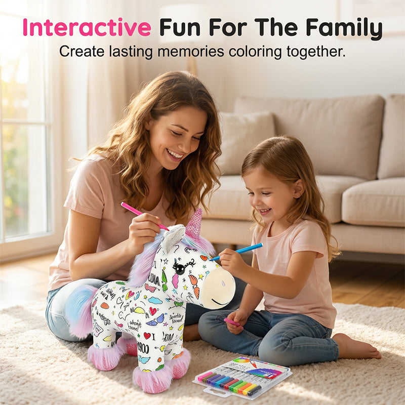 🔥50% OFF 🎁DIY Color-In Unicorn Plush Toy Kit, Washable Reusable Coloring Stuffed Animal, Creative Art Craft Set for Kids Birthday Gift