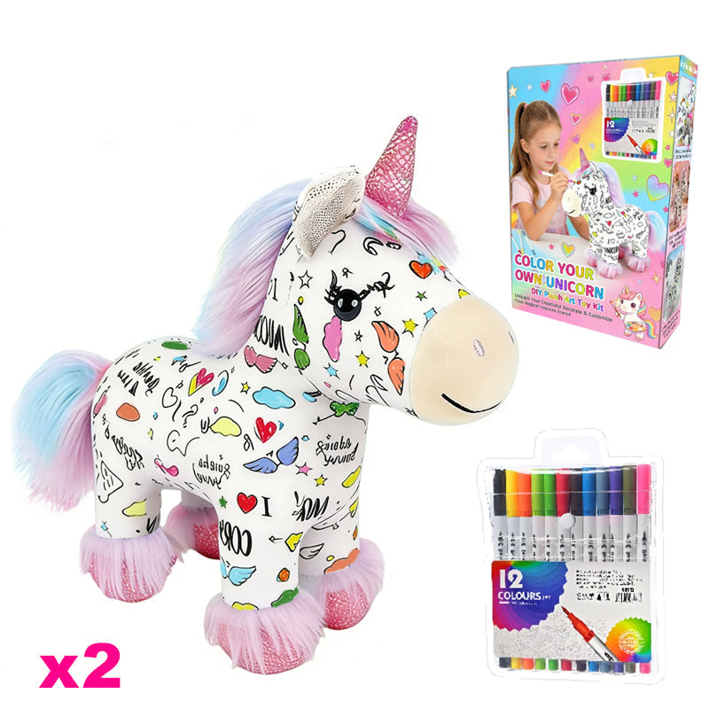🔥50% OFF 🎁DIY Color-In Unicorn Plush Toy Kit, Washable Reusable Coloring Stuffed Animal, Creative Art Craft Set for Kids Birthday Gift