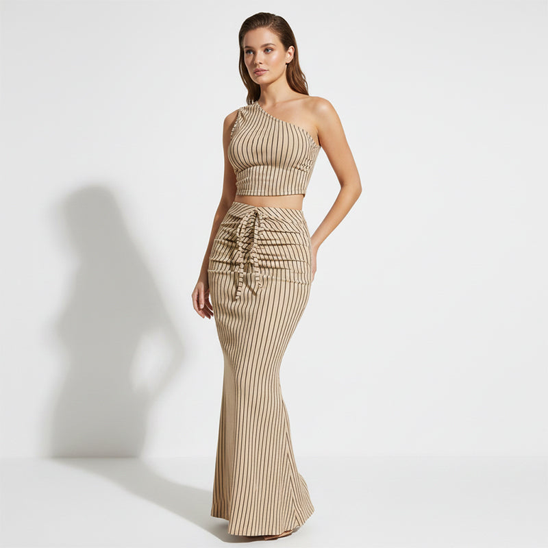 Elegant Asymmetrical Crop Top and High-Waist Skirt Set
