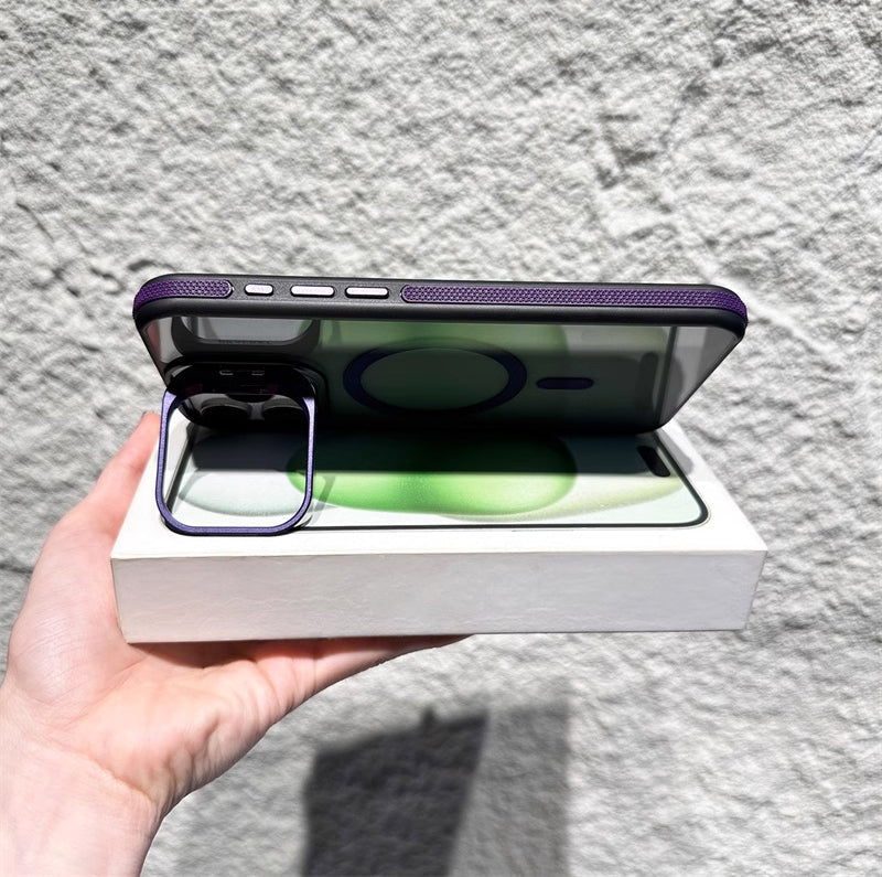 📱Magnetic Phone Case with Lens Stand – Wireless Charging Compatible, Shock-Absorbing & Built-in Kickstand – Hands-Free Viewing