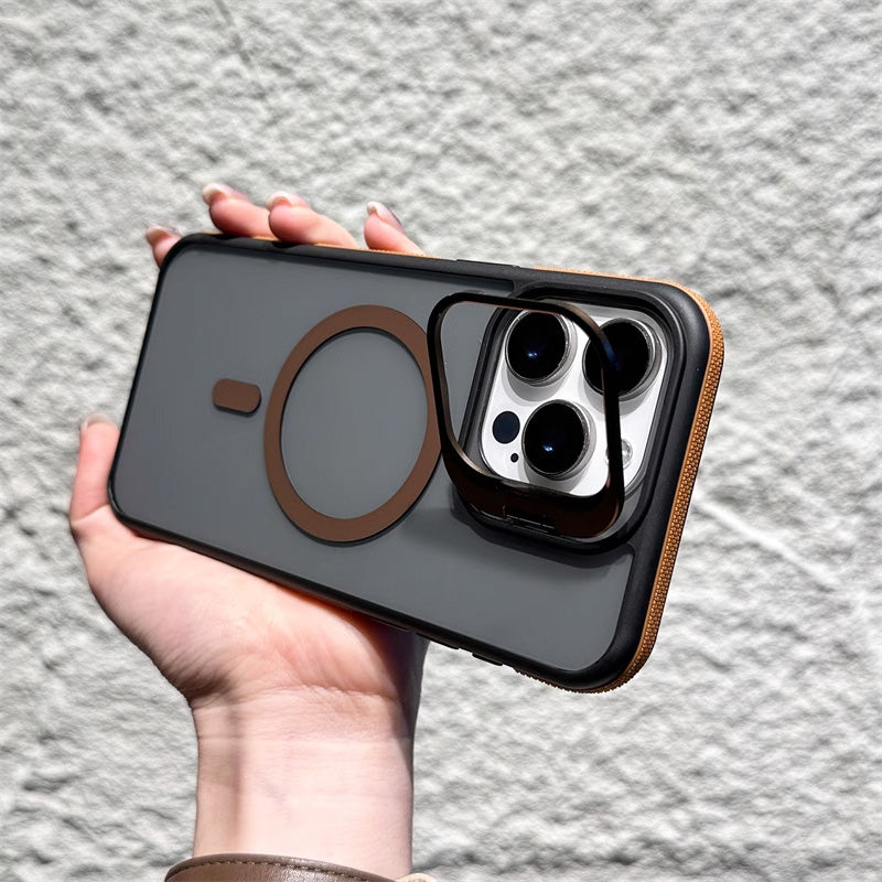 📱Magnetic Phone Case with Lens Stand – Wireless Charging Compatible, Shock-Absorbing & Built-in Kickstand – Hands-Free Viewing