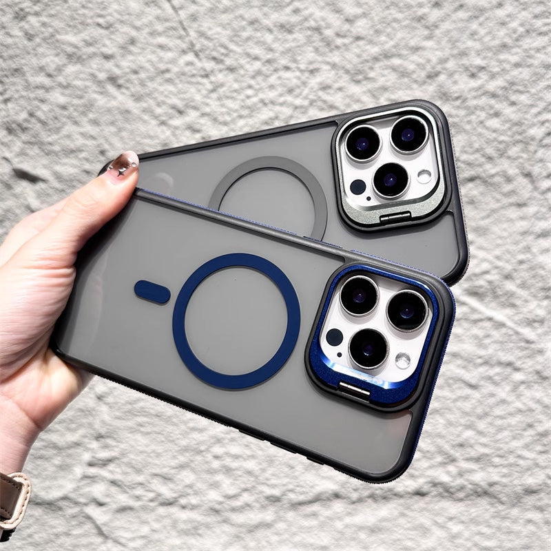 📱Magnetic Phone Case with Lens Stand – Wireless Charging Compatible, Shock-Absorbing & Built-in Kickstand – Hands-Free Viewing