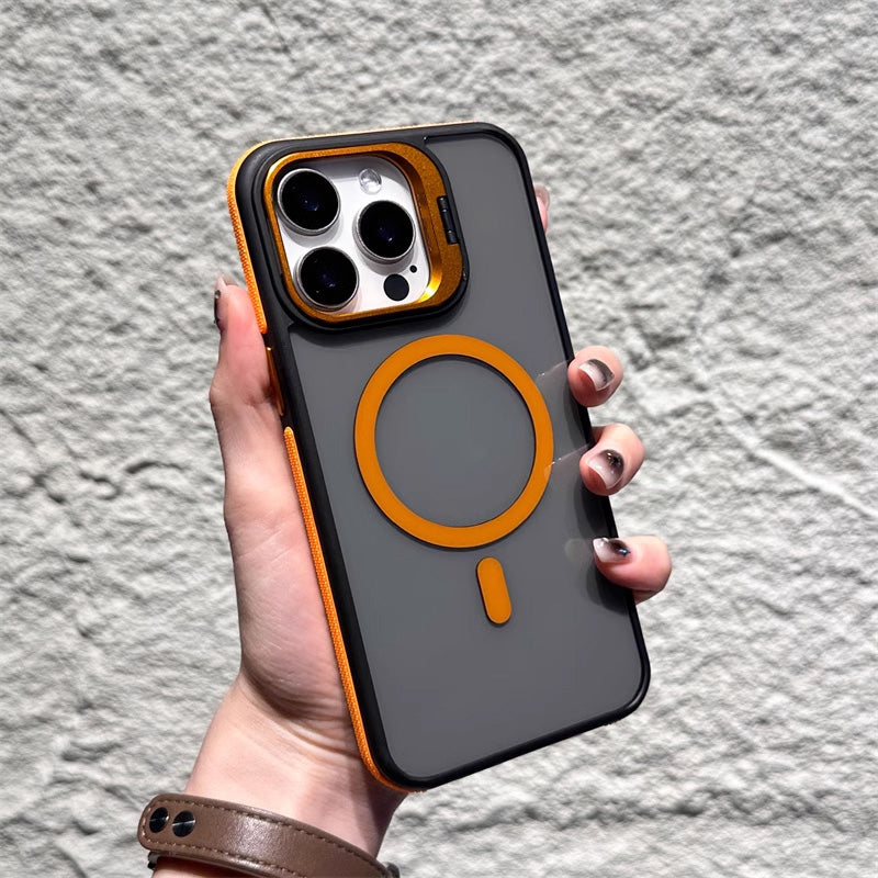 📱Magnetic Phone Case with Lens Stand – Wireless Charging Compatible, Shock-Absorbing & Built-in Kickstand – Hands-Free Viewing