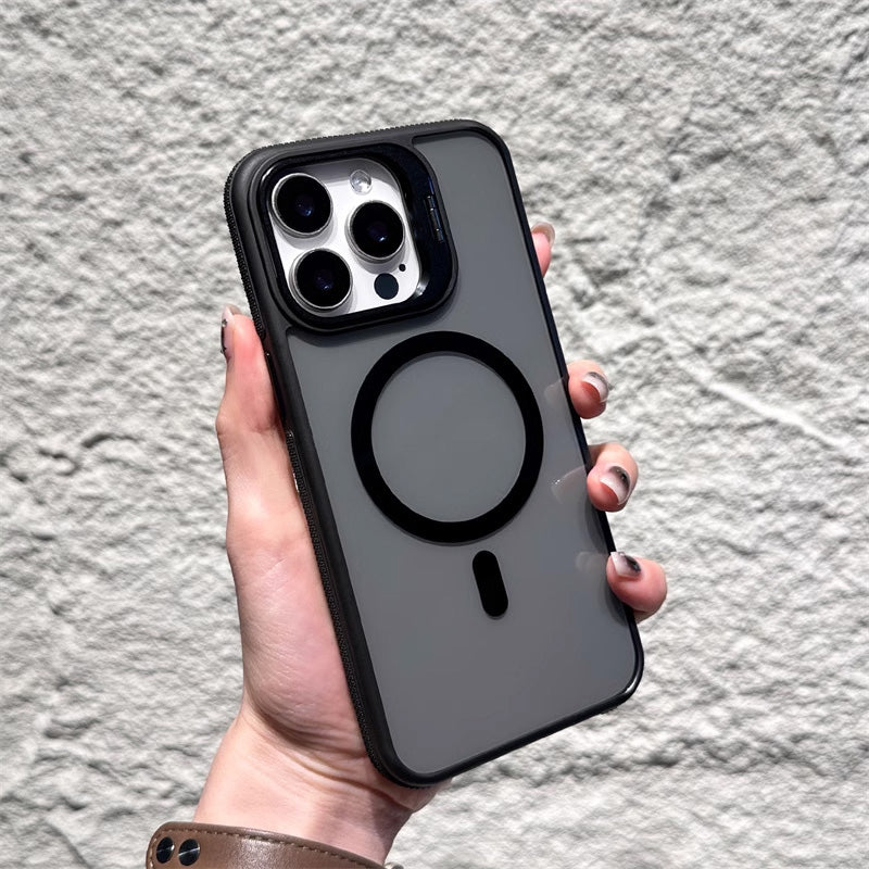 📱Magnetic Phone Case with Lens Stand – Wireless Charging Compatible, Shock-Absorbing & Built-in Kickstand – Hands-Free Viewing