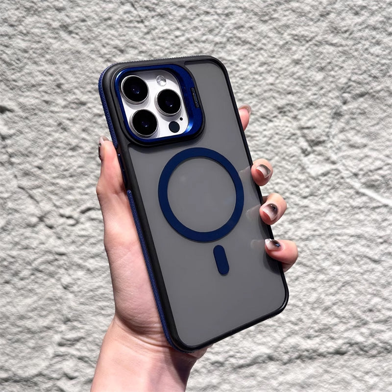 📱Magnetic Phone Case with Lens Stand – Wireless Charging Compatible, Shock-Absorbing & Built-in Kickstand – Hands-Free Viewing