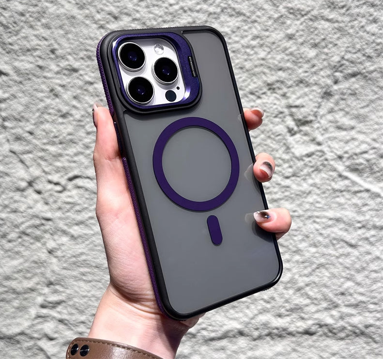 📱Magnetic Phone Case with Lens Stand – Wireless Charging Compatible, Shock-Absorbing & Built-in Kickstand – Hands-Free Viewing
