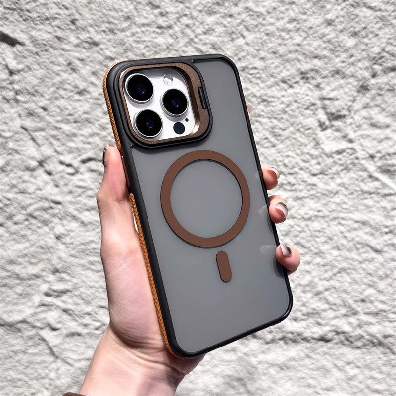 📱Magnetic Phone Case with Lens Stand – Wireless Charging Compatible, Shock-Absorbing & Built-in Kickstand – Hands-Free Viewing